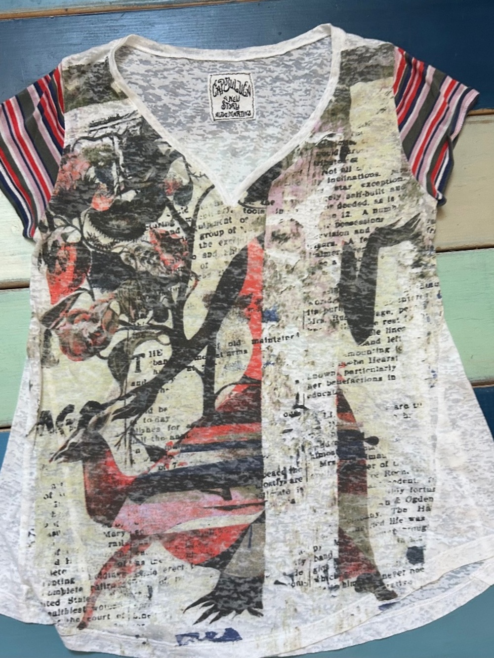 Aldo Martins Cap Juluca Burnout Graphic V-Neck Top Women's US 8 EU 40